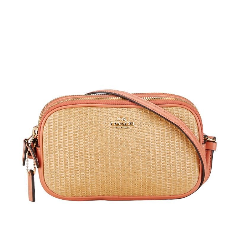 Coach Coach Coach Raffia Leather Logo Crossbody Bag Natural Material ...