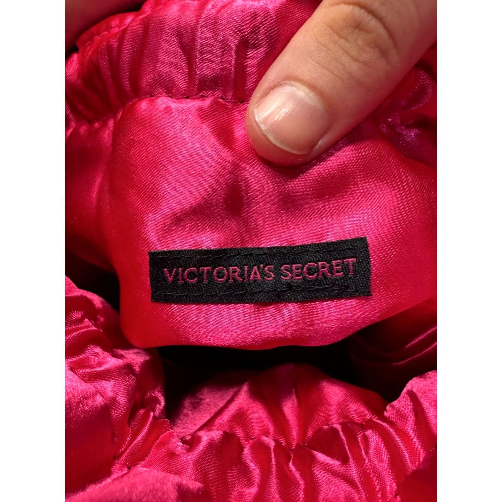 Victoria's Secret Victoria's Secret Bag Velvet Rhinestone Drawstring Satin Pink Lining Womens O/S Black Velvet Exterior Bag Size ONE SIZE - 5 Thumbnail
