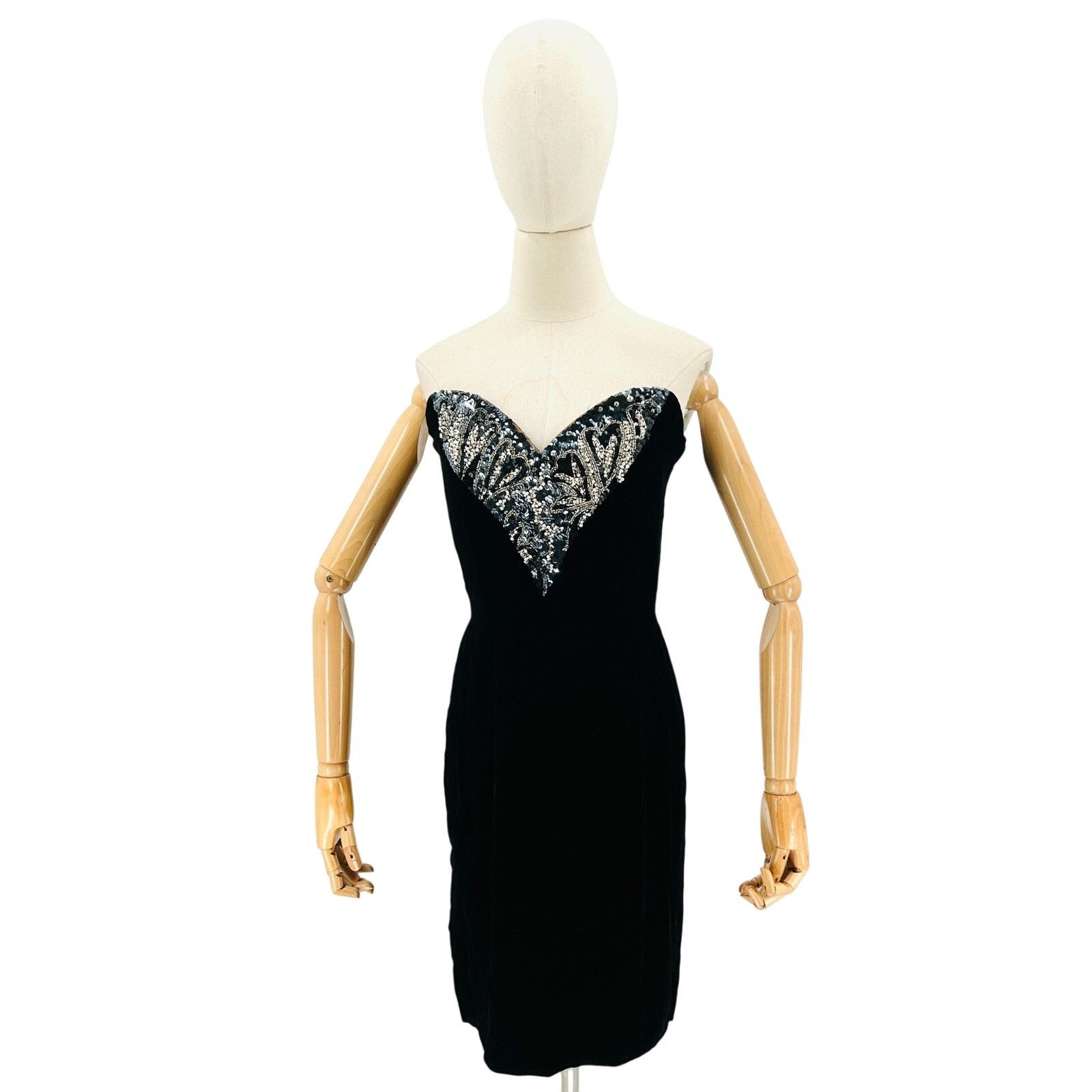 Oleg Cassini Vintage 80s Beaded Velvet Cocktail Mini Dress Size S / US 4 / IT 40 - 1 Thumbnail