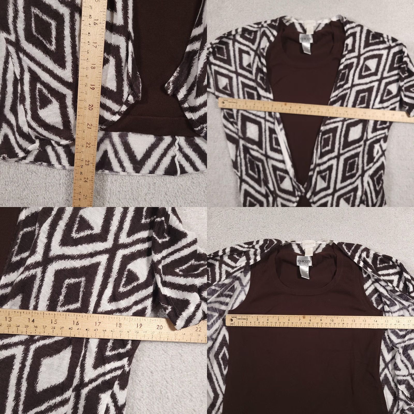 Vintage VINTAGE Chicos Cardigan Womens XS Brown Geometric Open Front Short Sleeve Layer Cropped Bohemian Lightweight Spritz Mens? Size XS / US 0-2 / IT 36-38 - 8 Thumbnail