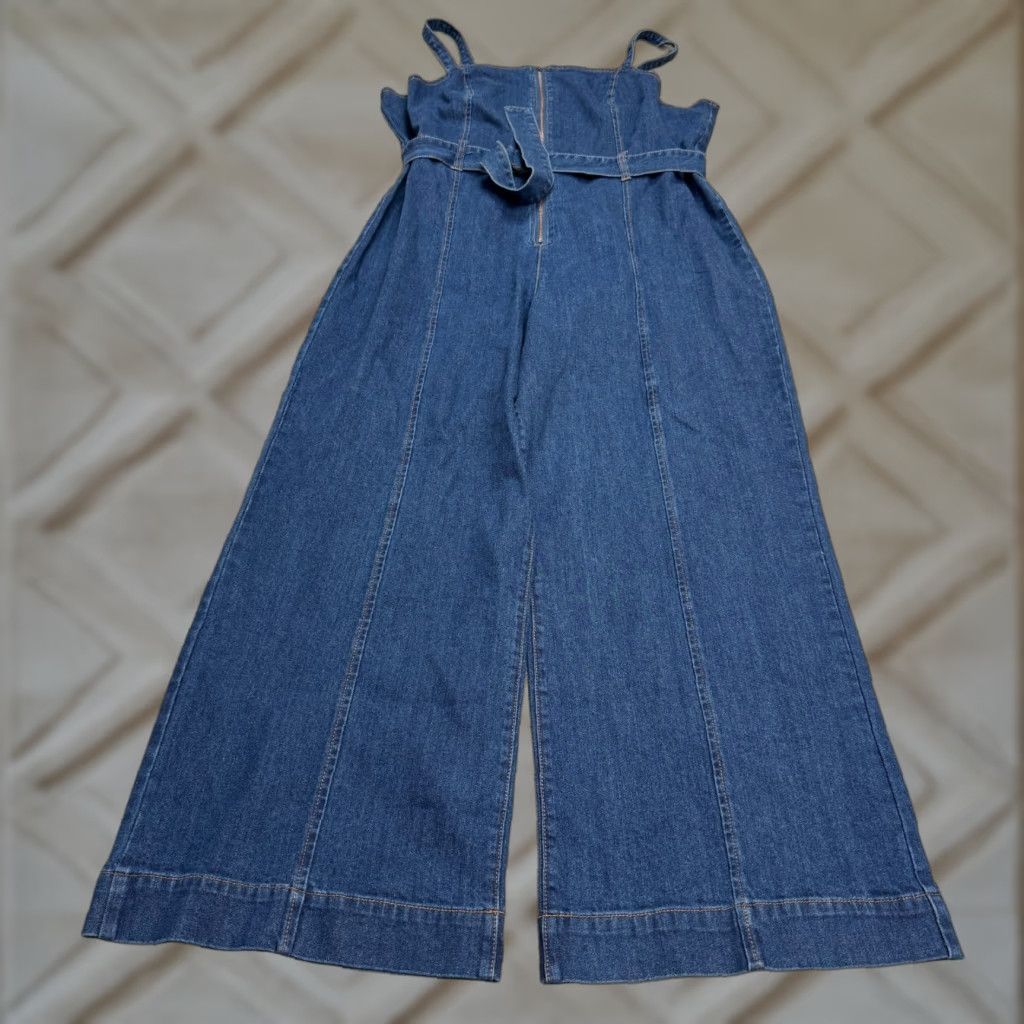 Vintage Princess Highway Jumpsuit Denim Belted Wide-Leg 16W Blue Women Size 38" / US 16 / IT 52 - 1 Thumbnail