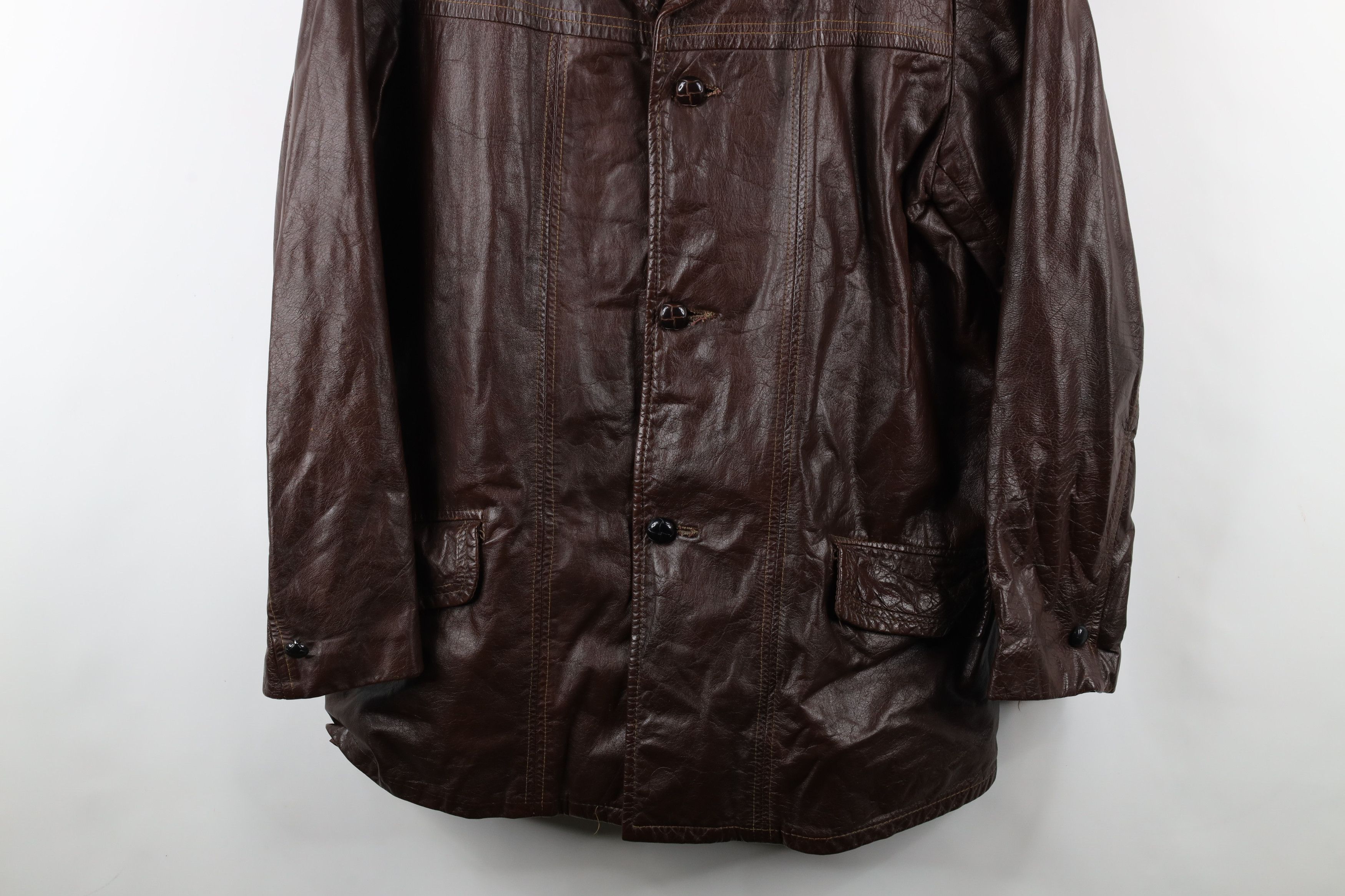 Vintage Vintage 70s Streetwear Lined Full Button Leather Jacket USA Size US XXL / EU 58 / 5 - 3 Thumbnail