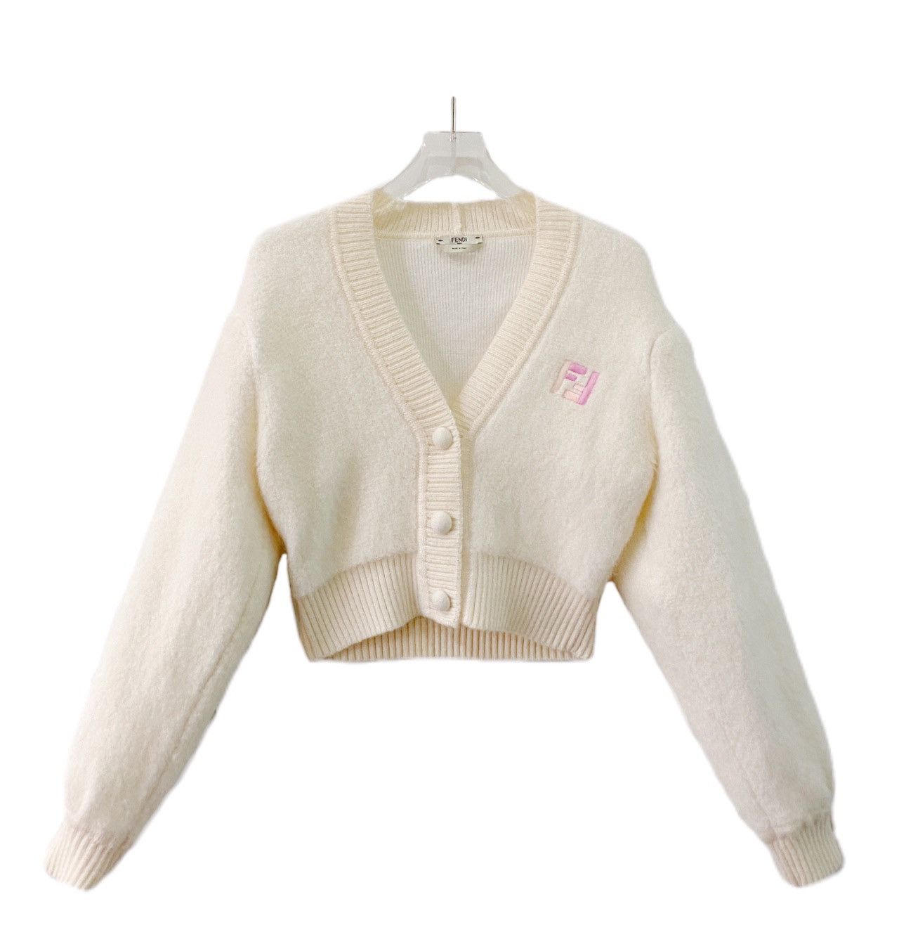 Fendi Fendi White Mohair V-Neck Long Sleeve Short Cardigan Coat Size XS / US 0-2 / IT 36-38 - 1 Thumbnail