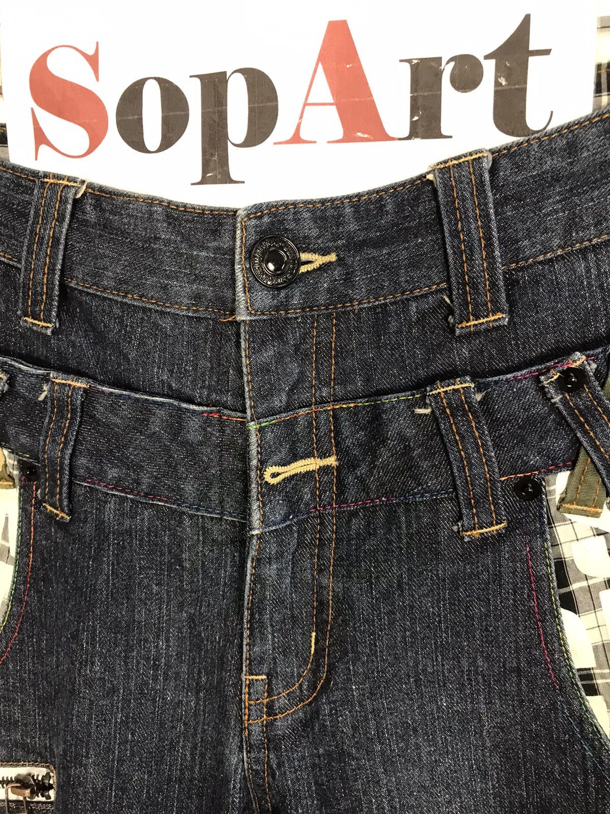Japanese Brand × Jean × Vintage Double Waist Dominate Hickory Pocket Vtg Japan Denim Jeans Size US 29 - 7 Thumbnail