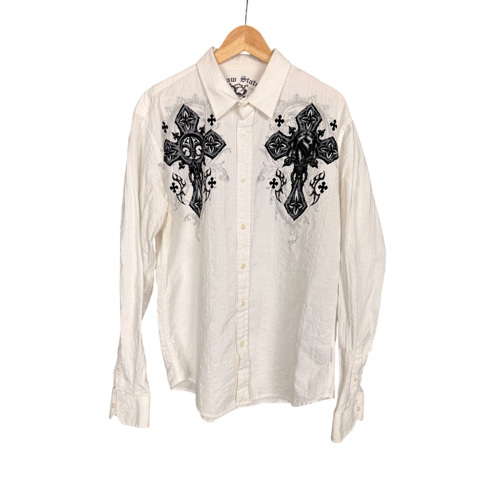 Raw State Vtg Y2K Raw State Velvet Cross White L/S Button Down Shirt Size US XL / EU 56 / 4 - 2 Thumbnail