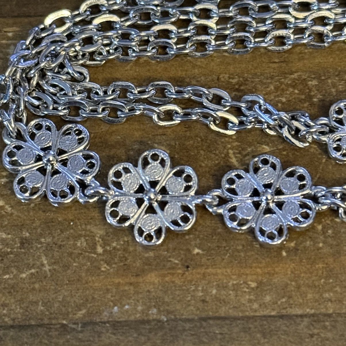 Monet Vintage Monet long silver tone station flower necklace Size ONE SIZE - 3 Thumbnail