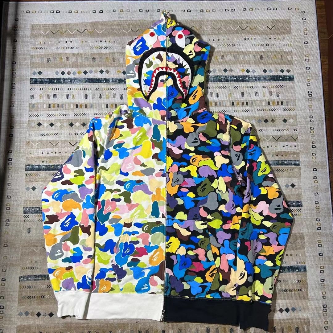 image of Bape Candy Camo Shark Full Zip Hoodie in Black, Men's (Size XL)