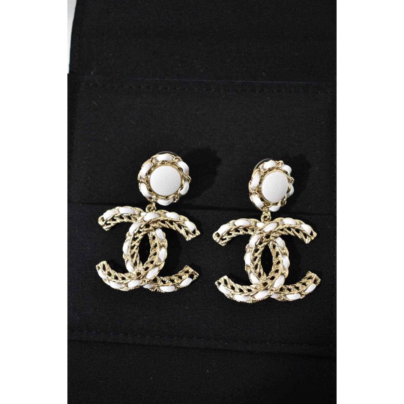 Chanel Chanel Leather Gold CC Logo Dangle Drop Statement Earrings Size ONE SIZE - 6 Thumbnail