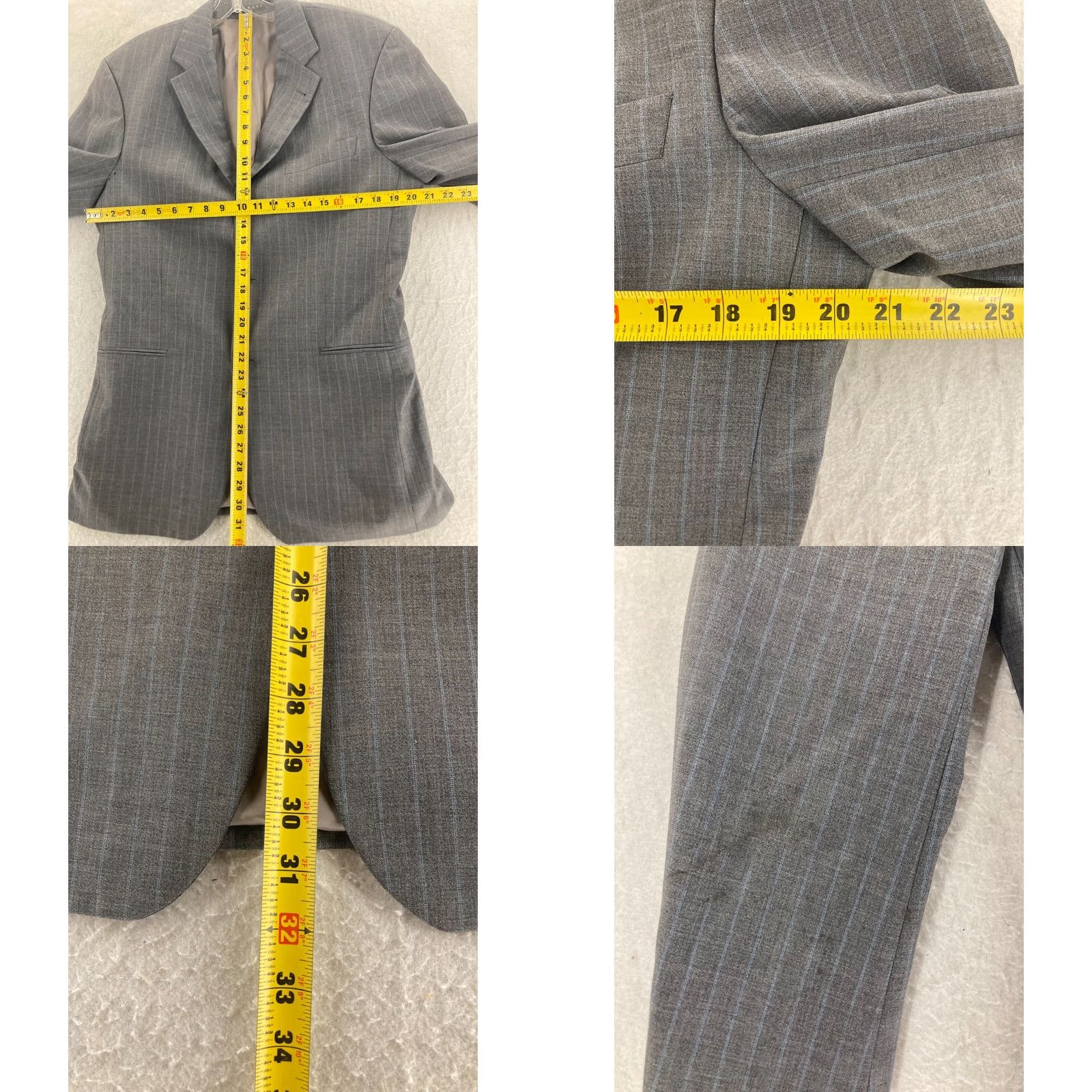 Hugo Boss HUGO BOSS Blazer Mens 38 R Gray Striped Wool 2 Piece Notch Lapel 3-Button Front Jacket Coat Vintage: No Size 38R - 8 Thumbnail