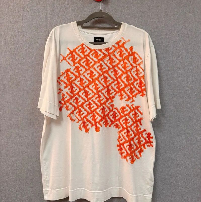 Fendi Fendi Men's Cotton T-Shirt with Orange Detail 0089 Size US M / EU 48-50 / 2 - 1 Thumbnail