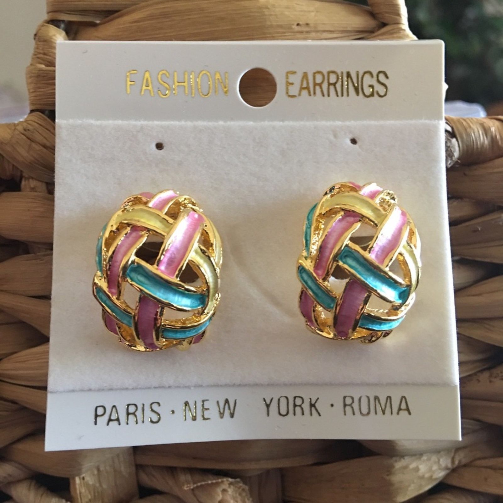 Jewelry Pastel enamel gold tone setting pierced earrings Size ONE SIZE - 1 Thumbnail