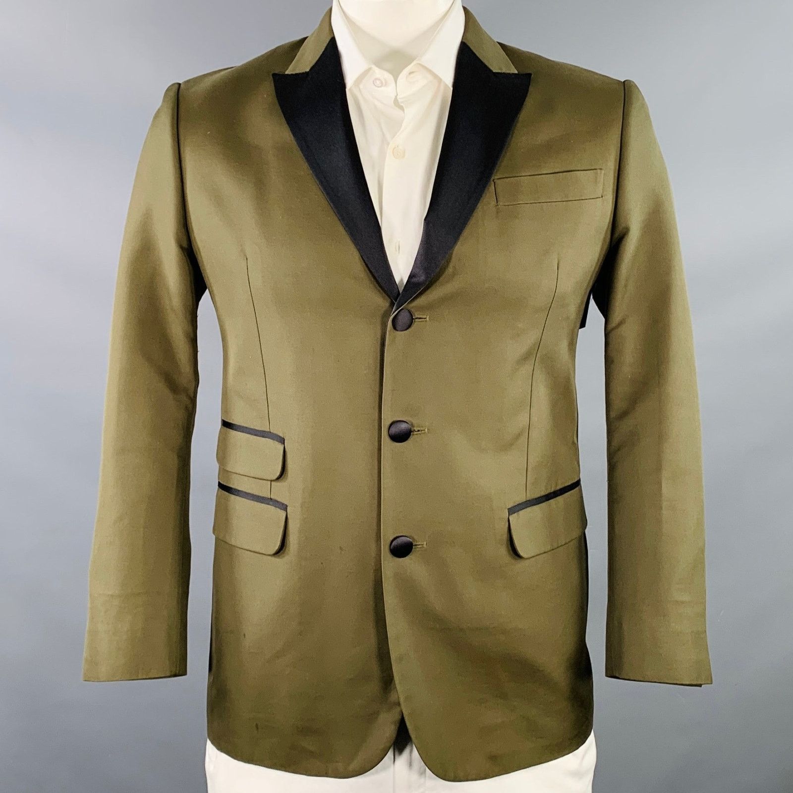 Dsquared2 Olive Green Black Cotton Three Button Peak Lapel Sport Coat Size 42R - 1 Thumbnail