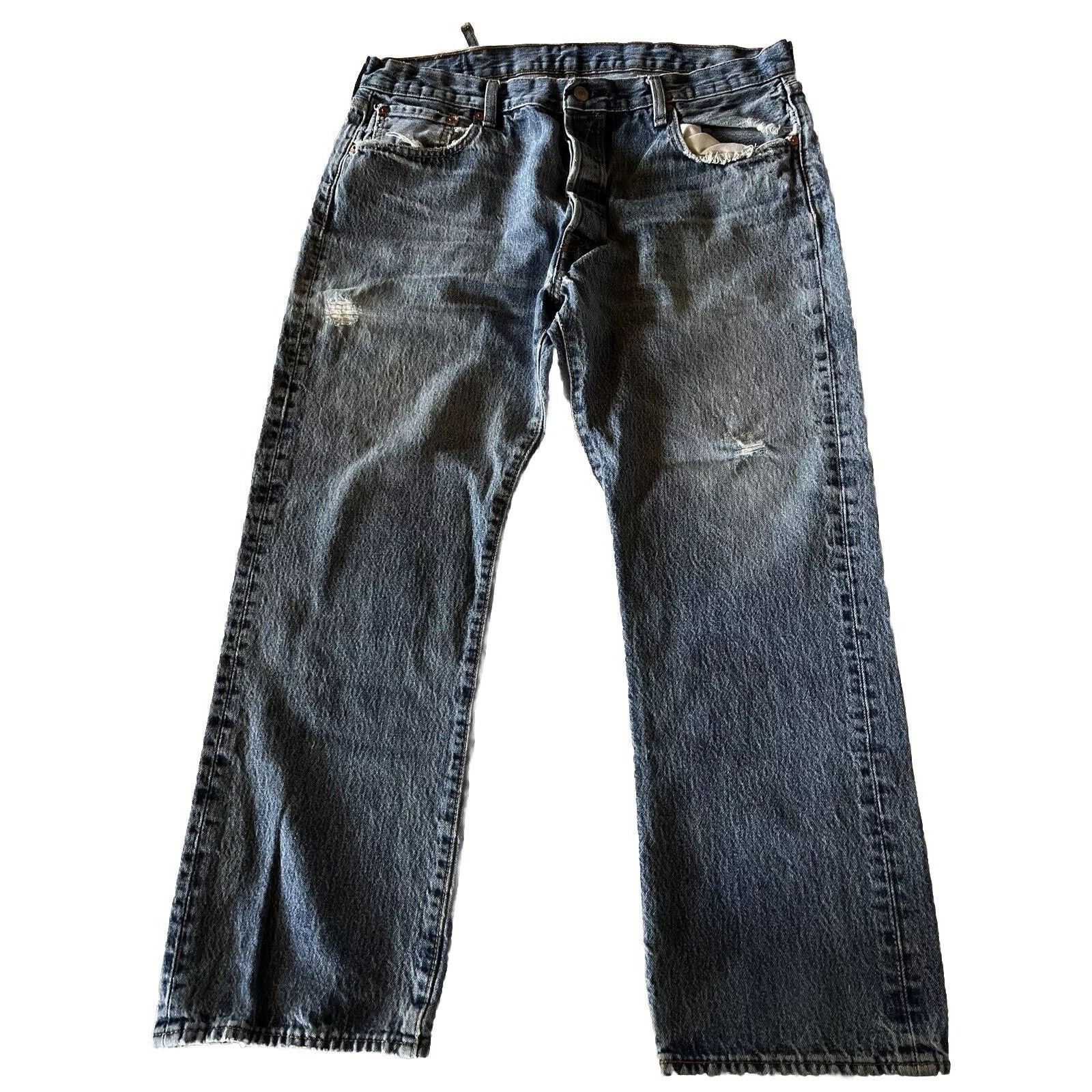 Levi's Levis 501 Jeans 38x30 Blue Denim Button Med Wash Distressed Size US 38 / EU 54 - 1 Thumbnail