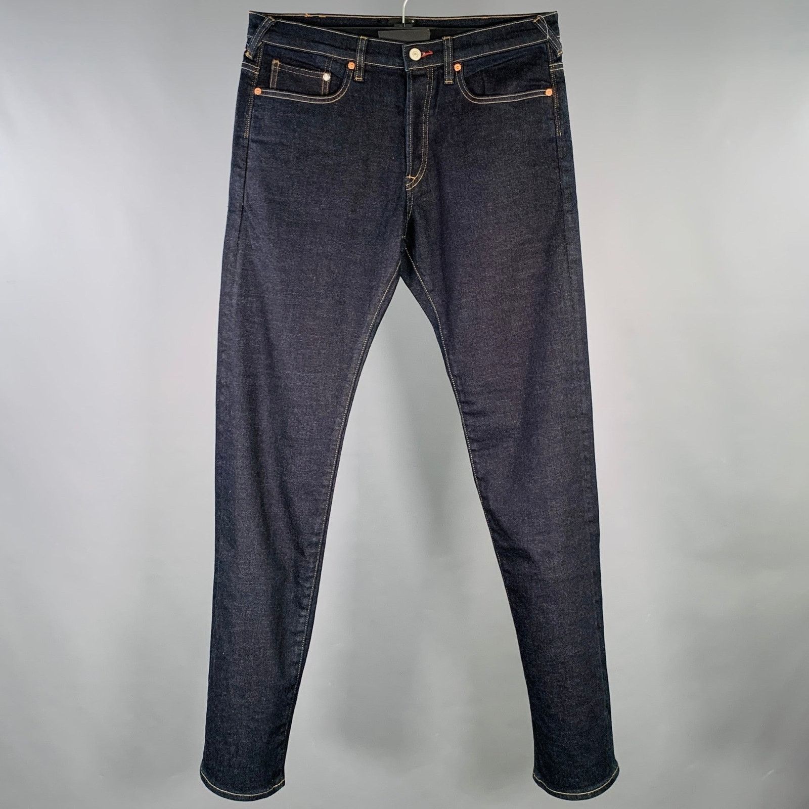 Paul Smith PS by PAUL SMITH Indigo Contrast Stitch Cotton Straight Jean Size US 31 - 1 Thumbnail