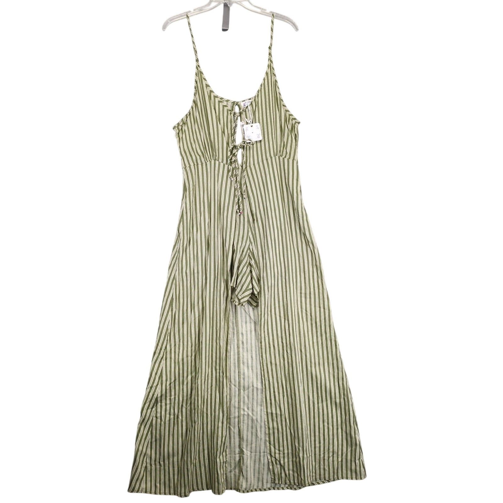 Other Poof NY Green Striped Cami Open Maxi Dress w/ Romper Shorts Size L / US 10 / IT 46 - 1 Thumbnail