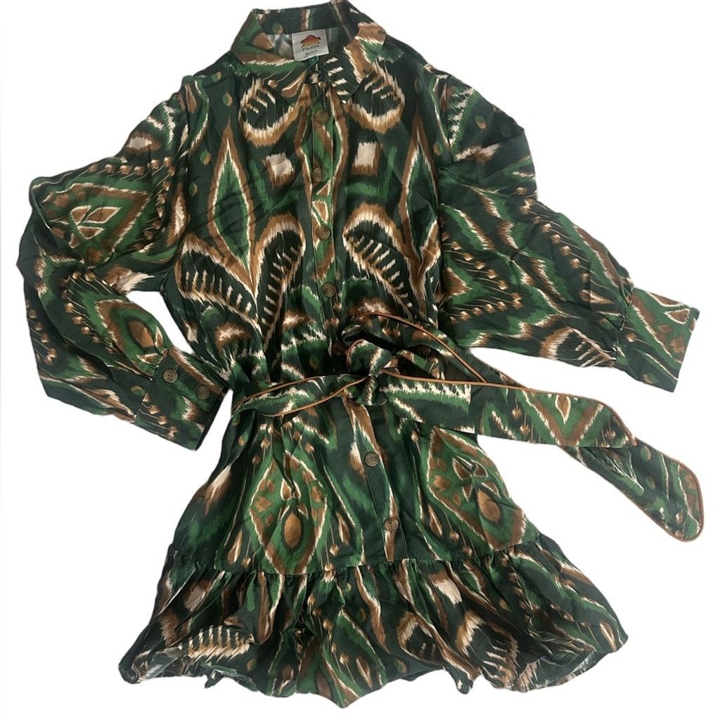 Farm Rio FARM Rio Pineapple Ikat Long Sleeve Shirtdress Dress Size M / US 6-8 / IT 42-44 - 11 Thumbnail