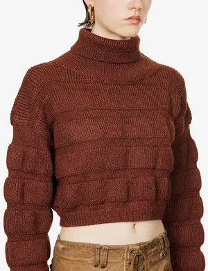Saint Laurent Paris o1s1wg111024 Cropped Turtleneck Sweater in Brown Size XS / US 0-2 / IT 36-38 - 3 Thumbnail