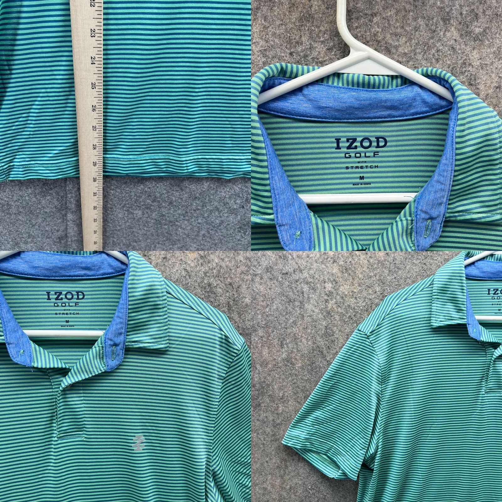 Izod IZOD Polo Shirt Men Medium Teal Blue Striped Polyester Golf Stretch Fit Shirt Size US M / EU 48-50 / 2 - 8 Thumbnail