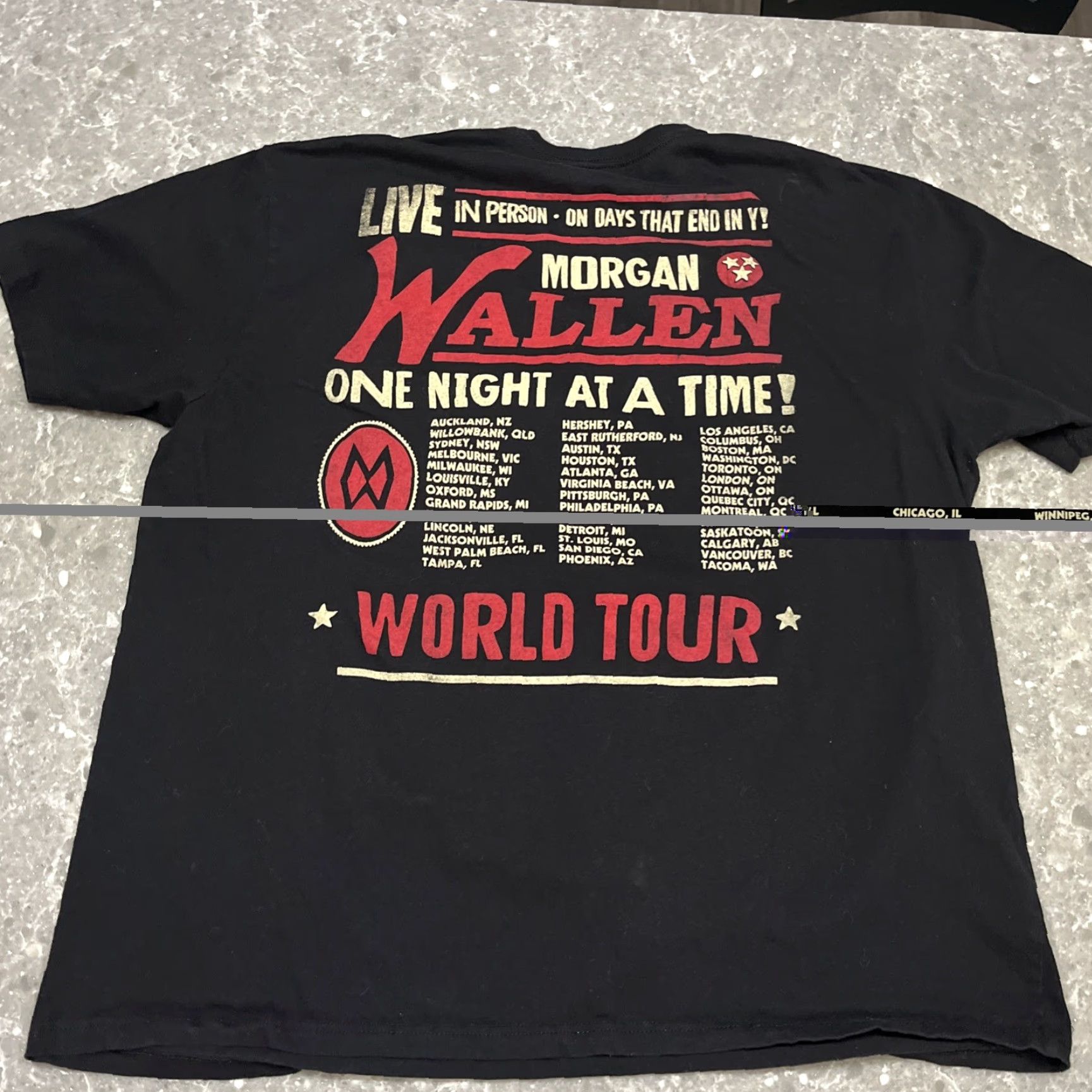 Vintage Morgan Wallen One Night At A Time 2024 Tour T-Shirt Black 2XL Short Sleeve Crew Neck Unisex Adults Size US XXL / EU 58 / 5 - 6 Thumbnail