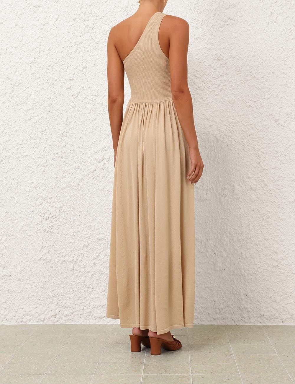 Zimmermann oc11z1025 Crush Metallic Asymmetric Maxi Dress in Beige Size L / US 10 / IT 46 - 4 Thumbnail