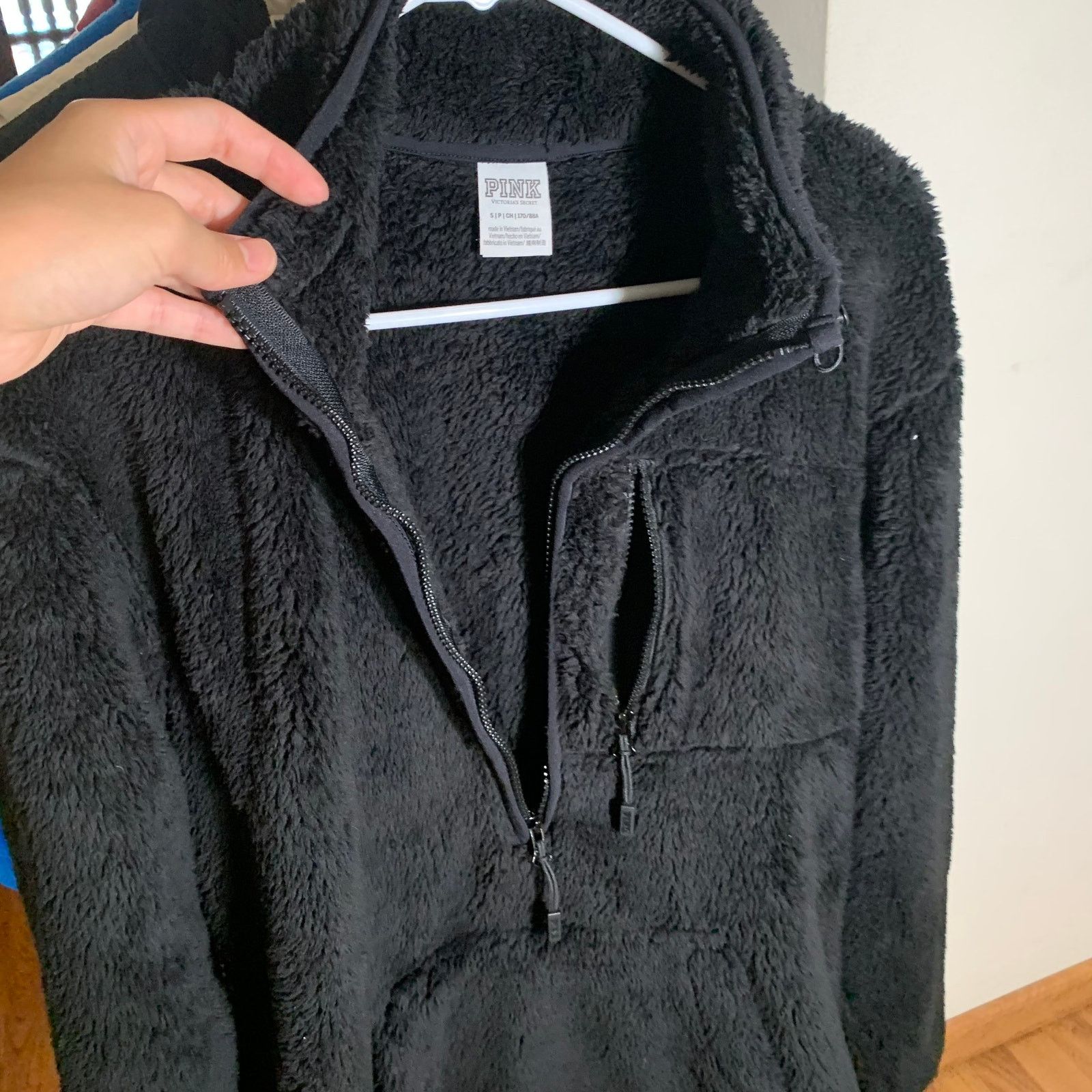 Pink PINK Women's Black Fuzzy Fleece 1/2 Zip Sweatshirt SIze S Size S / US 4 / IT 40 - 4 Thumbnail