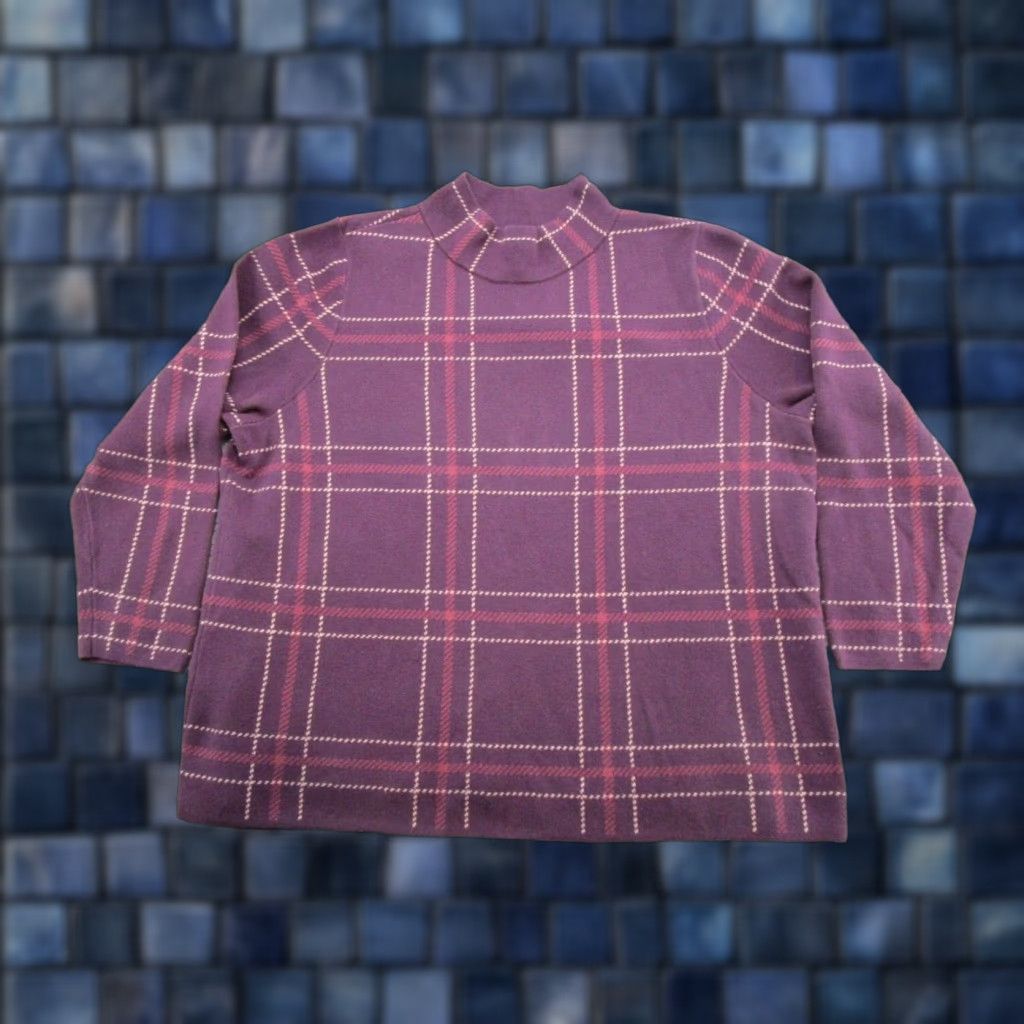 Lands' End Lands' End Purple Plaid Mock Neck Stretch Cotton Blend Sweater Plus Size 2X Women Pullover Size XXL / US 16-18 / IT 52-54 - 1 Thumbnail