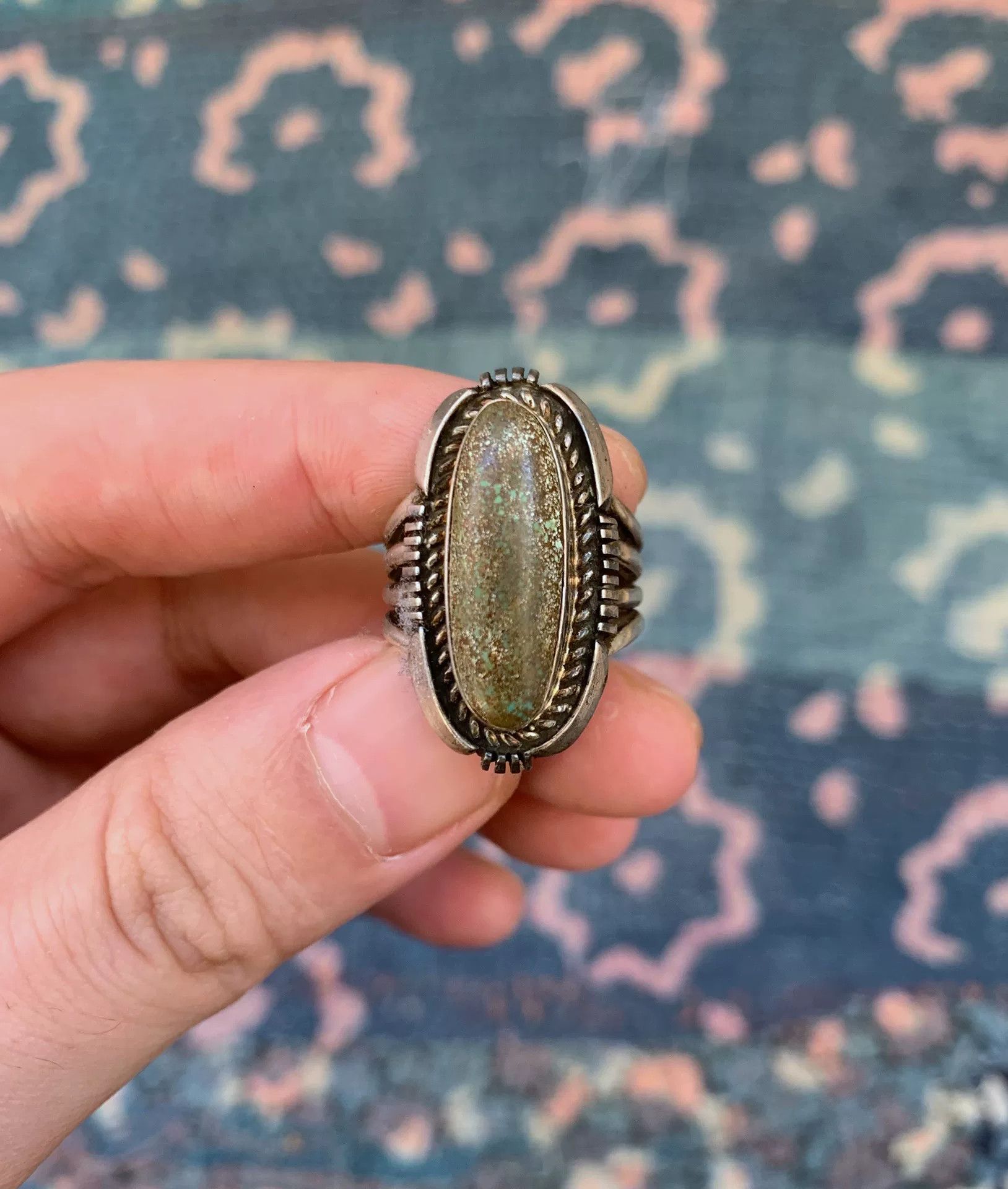 Japanese Brand Antique Navajo Silver Turquoise Ring Size ONE SIZE - 1 Thumbnail