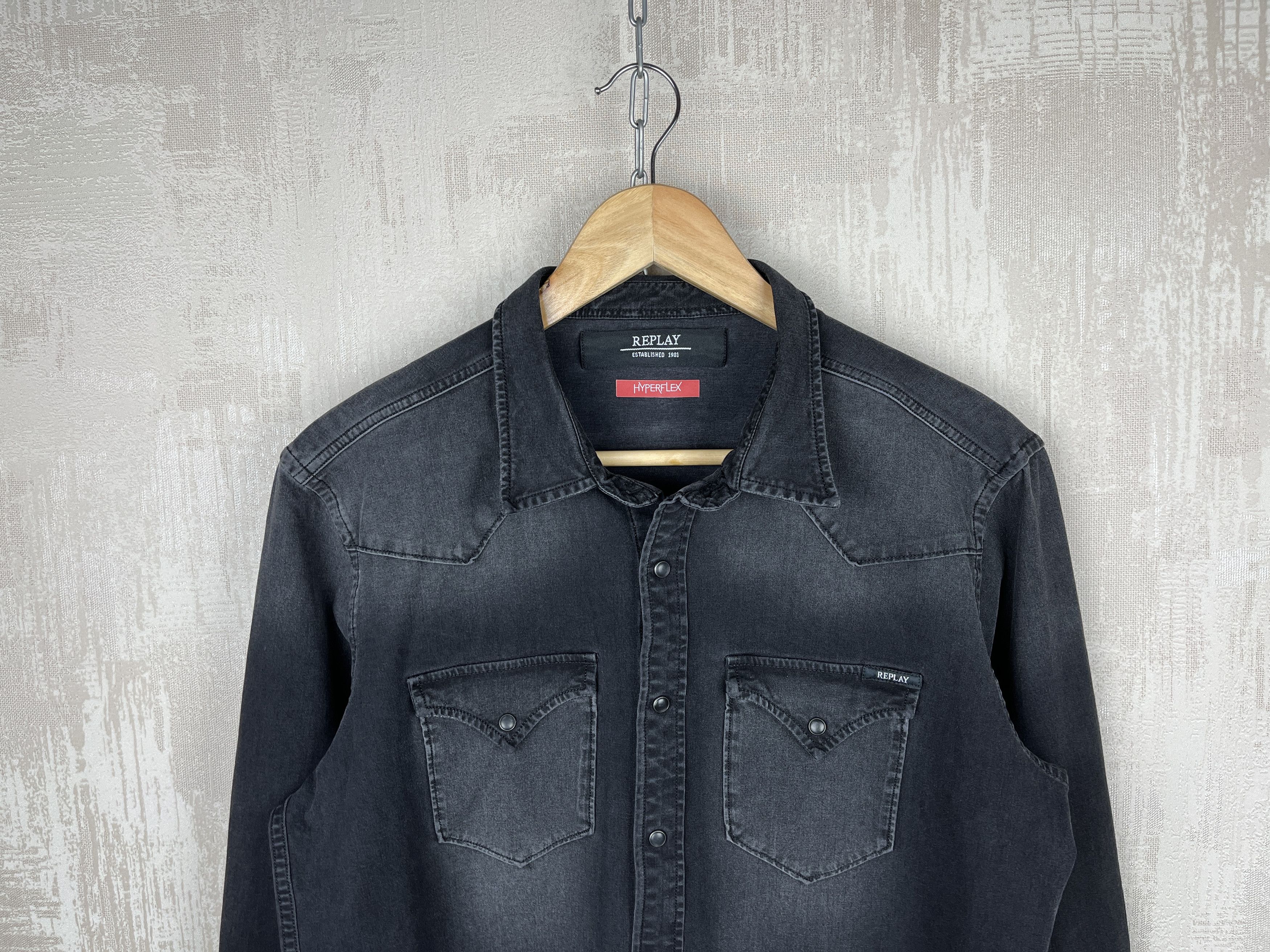 Replay Replay Hyperflex Western Pearl Snap Denim Shirt Slim Fit Size US M / EU 48-50 / 2 - 1 Thumbnail