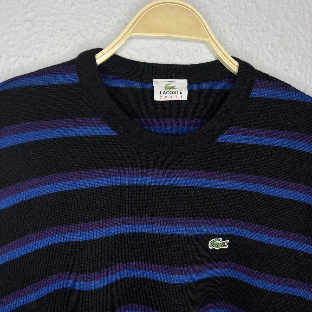 Lacoste Vintage Lacoste Jumper Sweater Knitwear Wool Striped Black Size US L / EU 52-54 / 3 - 4 Thumbnail