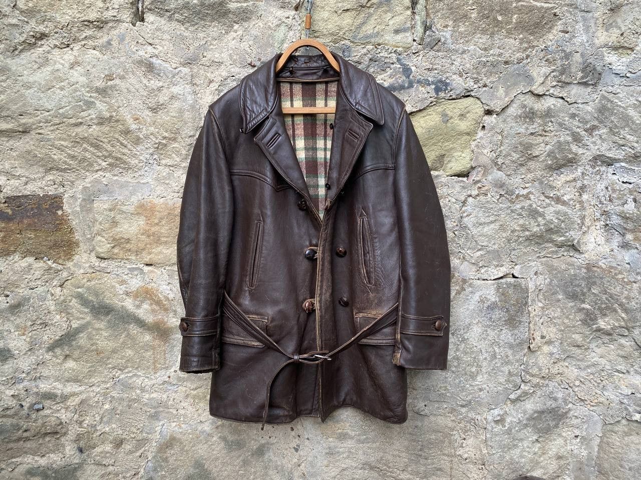 Vintage Retro 30s 40s Brown French BARNSTORMER Leather Coat Size US L / EU 52-54 / 3 - 2 Thumbnail