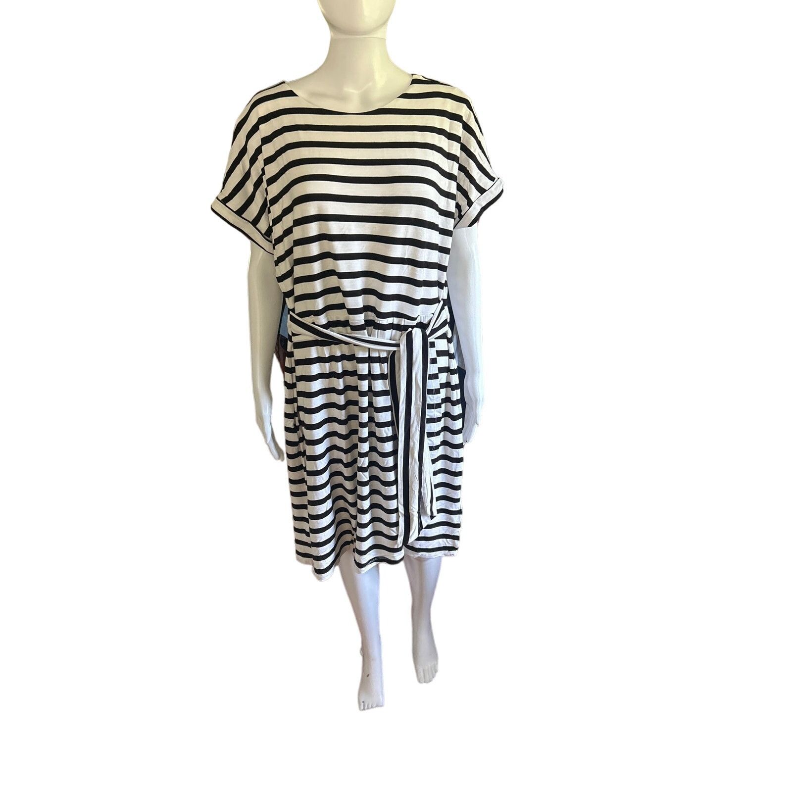 Chaps Chaps Women's Crewneck Black and White Stripe Knit Dress XL Size XL / US 12-14 / IT 48-50 - 3 Thumbnail