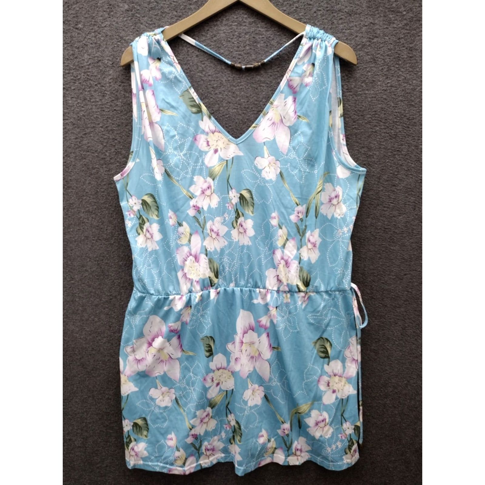 Vintage HBEYYTO Women's Flower V-neck Sleeveless Casual Short Dress 3XL Size 40" / US 18 - 2 Thumbnail