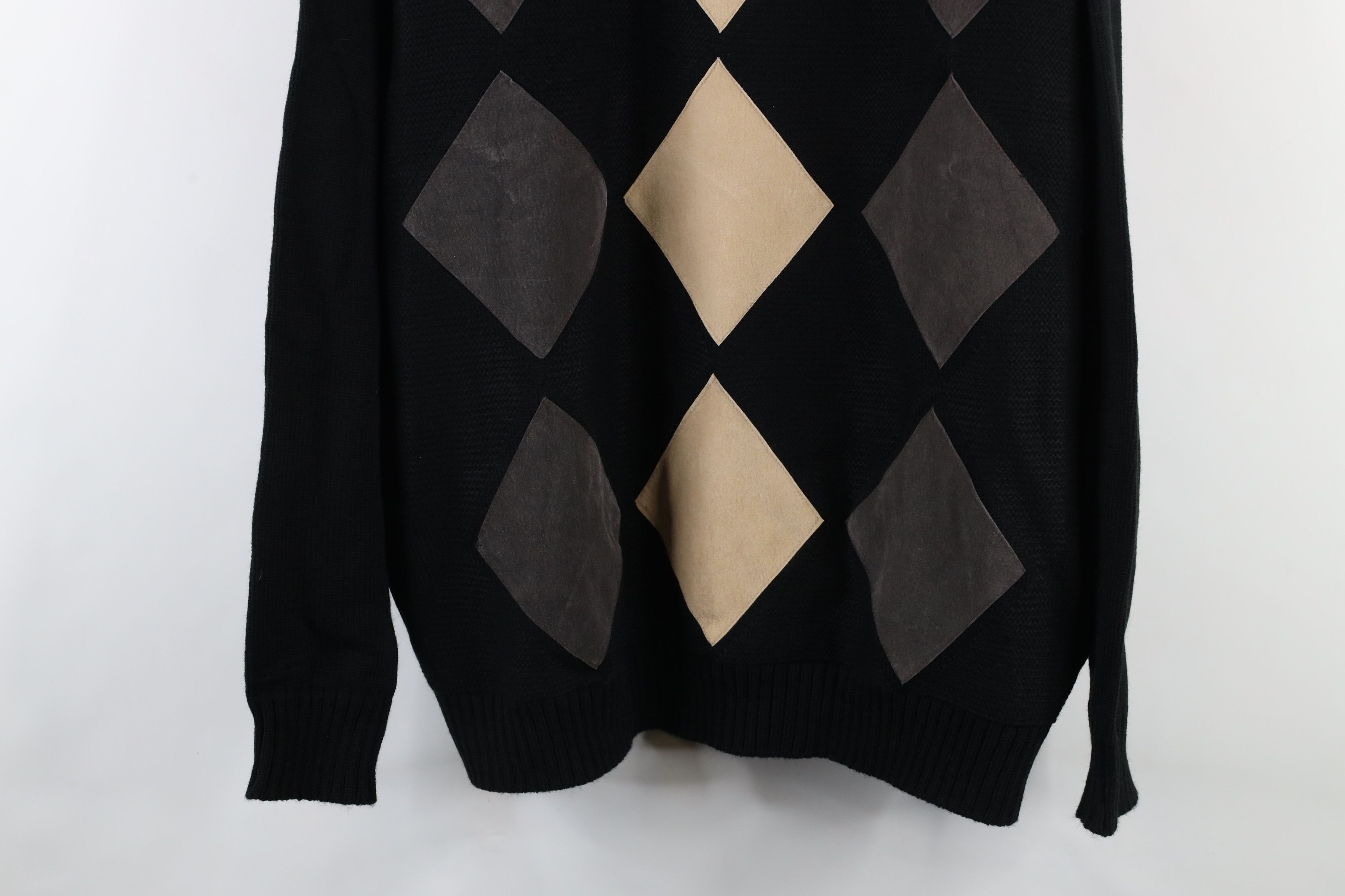 Vintage Vintage 90s Streetwear Diamond Mock Neck Knit Sweater Black Size US XL / EU 56 / 4 - 3 Thumbnail