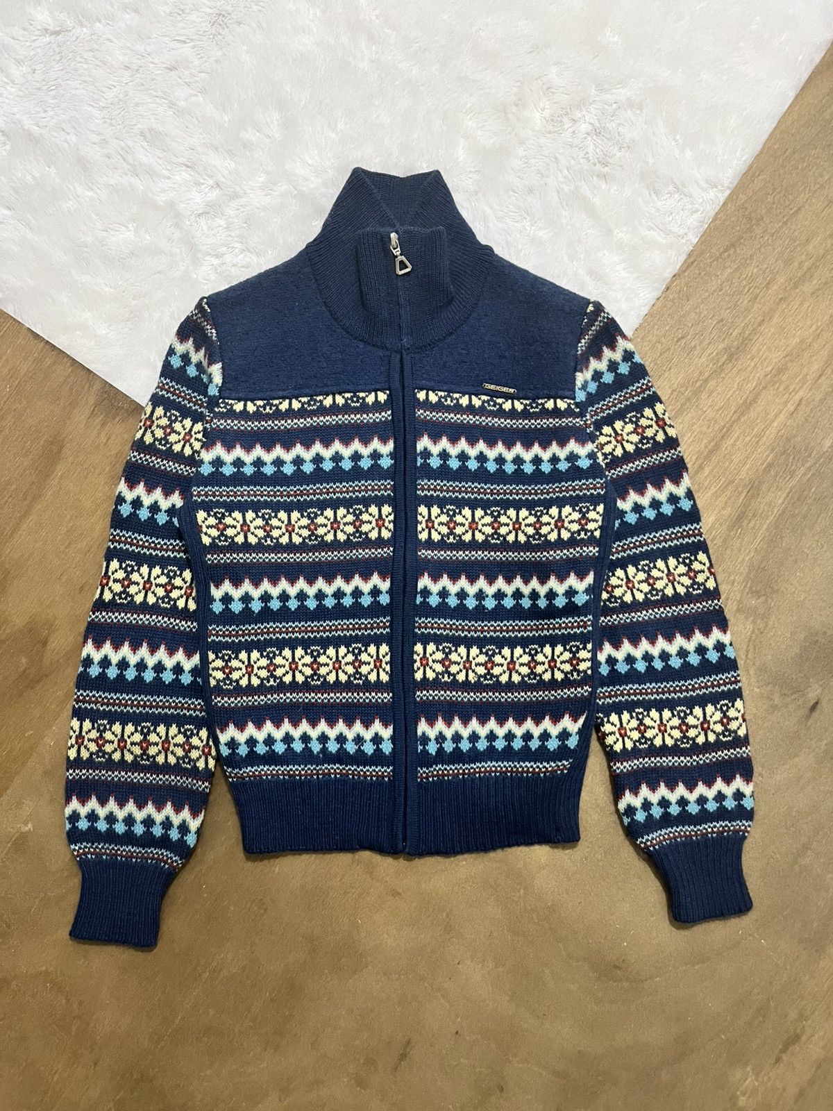 Other Geiger Austria Pure New Wool Fair Isle Knit Zipper Cardigan Size XS / US 0-2 / IT 36-38 - 1 Thumbnail