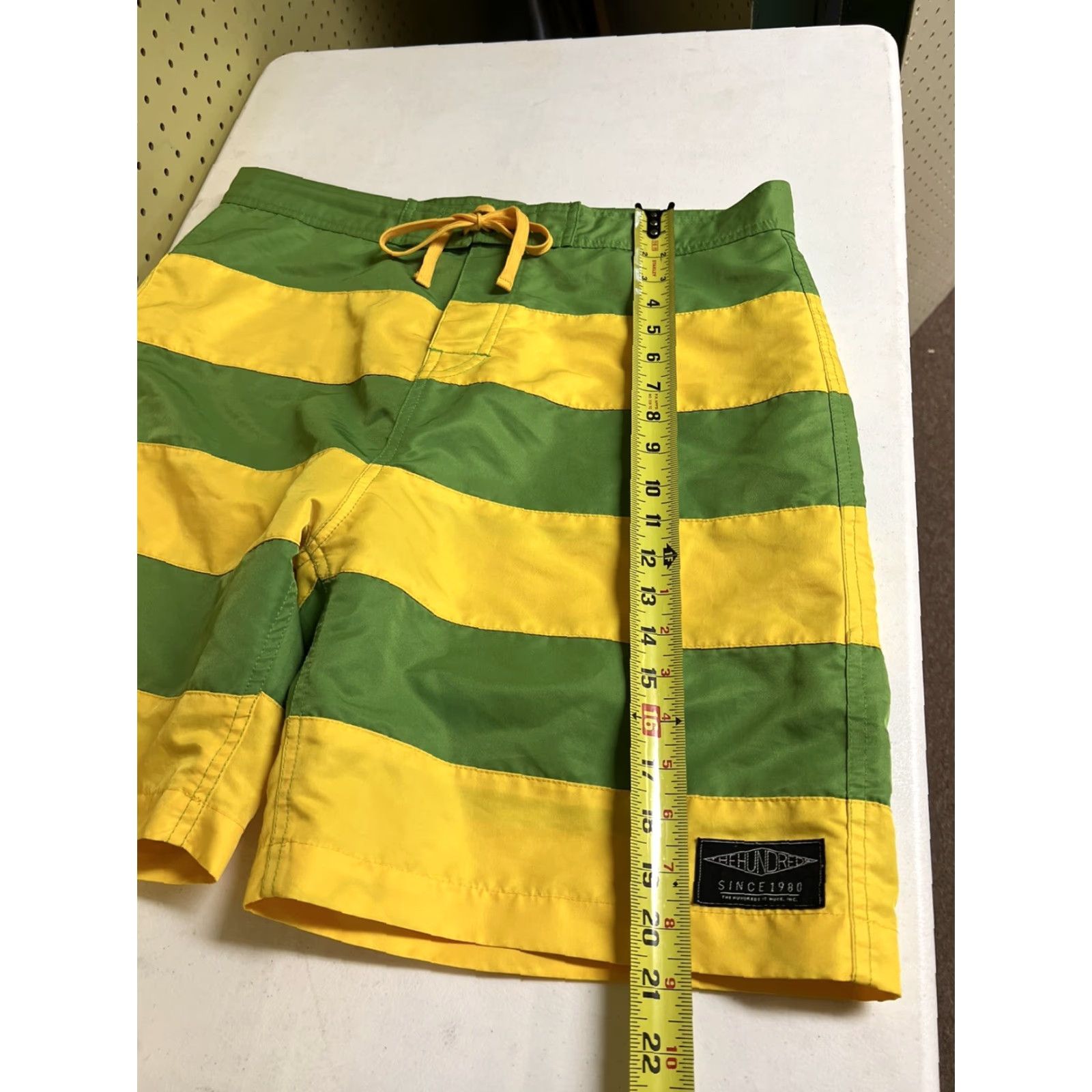 The Hundreds The Hundreds Board Shorts Surf Striped Green Yellow 37 Multicolor Men Regular Polyester Back Pocket Drawstring Surfing 90s? Size US 37 - 7 Thumbnail