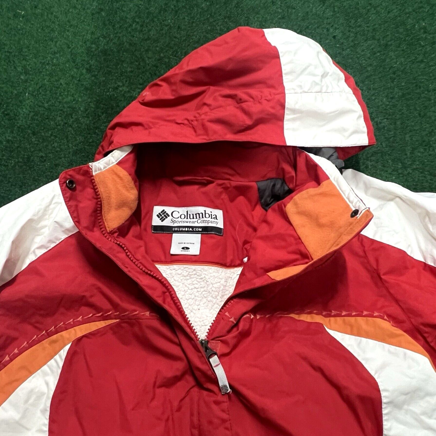 Vintage Columbia Jacket Women's Coat Size Large Red White Full Zip Hooded Lined Size L / US 10 / IT 46 - 7 Thumbnail