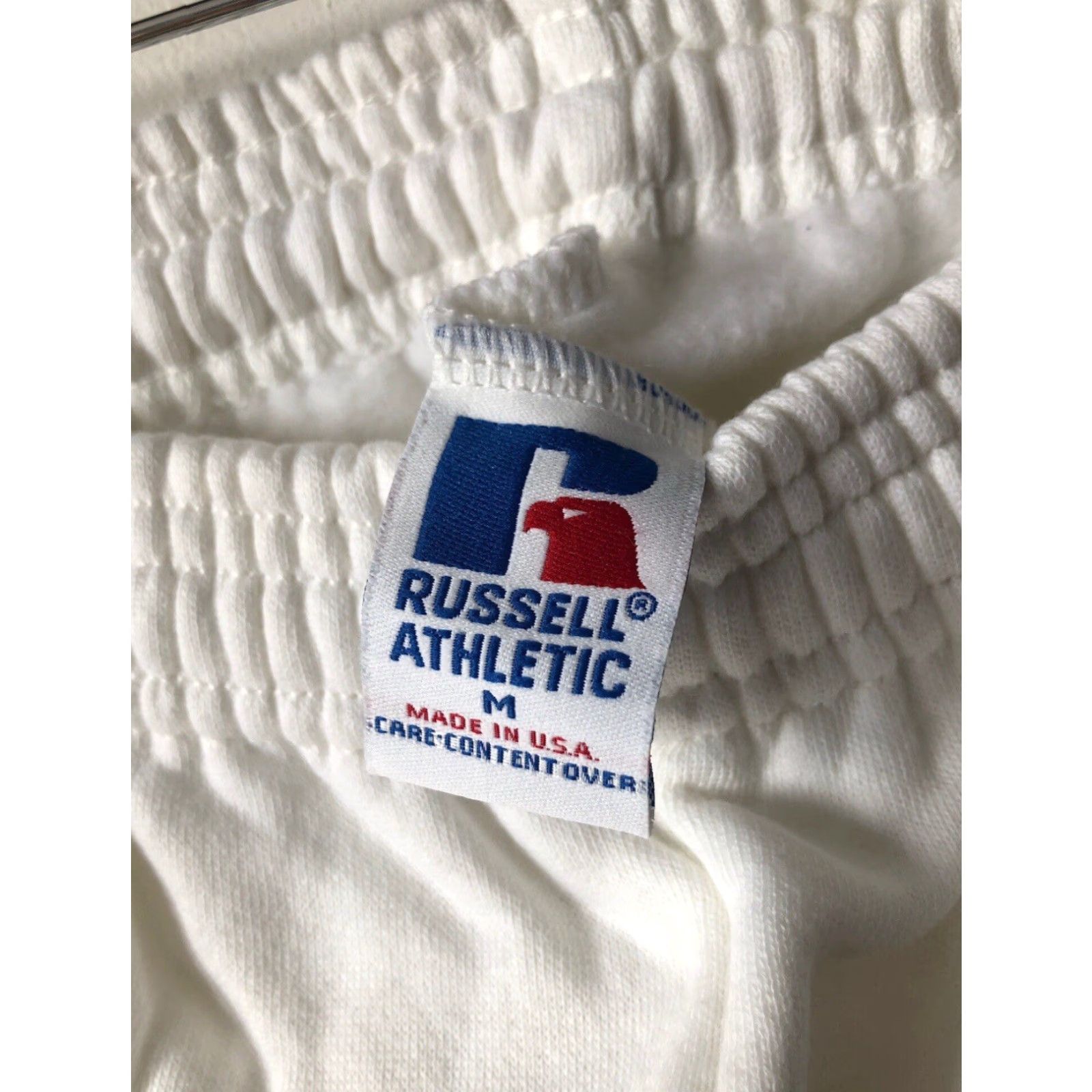 Russell Athletic VINTAGE Russell Athletic Sweat Shorts Mens M White 90s NWOT Deadstock 13.5” Waist 5.5” Inseam Royal Blue Red Logo Drawstring Pockets Made in USA Legit Size US 31 - 6 Thumbnail