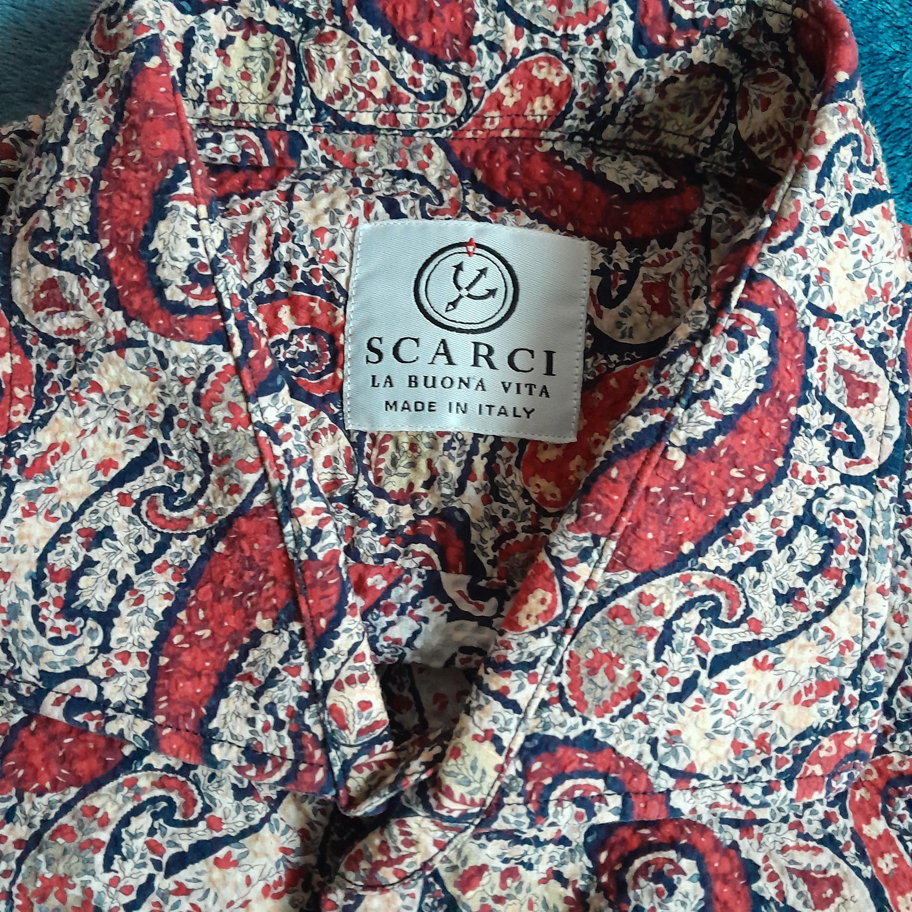 Other Scarci La Buona Vita Men’s Red Button Up Short Sleeve Shirt Size US XL / EU 56 / 4 - 2 Thumbnail