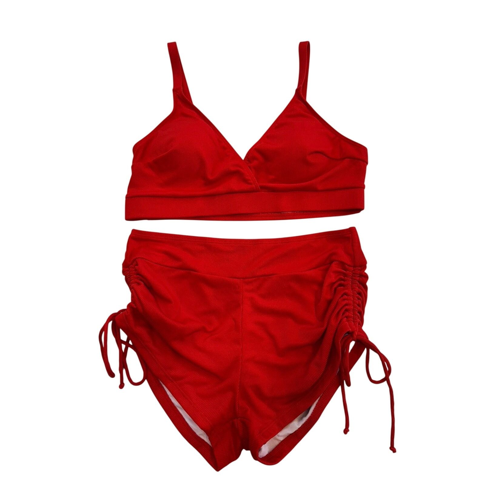Shein Red High Waisted Bikini Set Spaghetti Strap Polyester Swim Size ONE SIZE - 1 Thumbnail