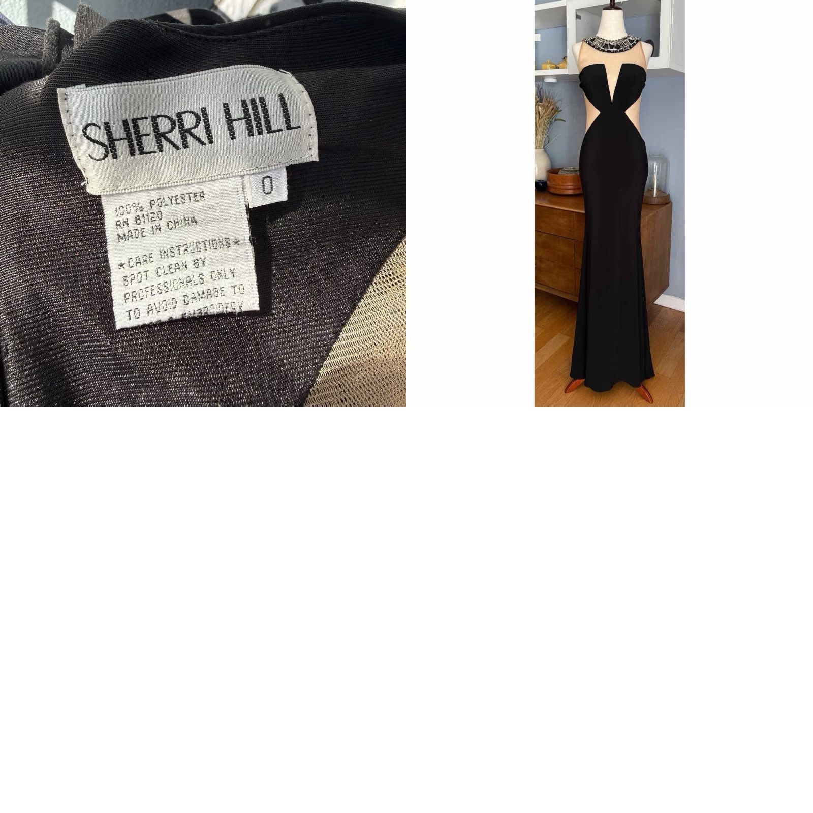 Vintage Sherri Hill Maxi Dress Black Beaded Neck Collar Gown 0 Sud Prom Women's Vintage Style Size XS / US 0-2 / IT 36-38 - 8 Thumbnail