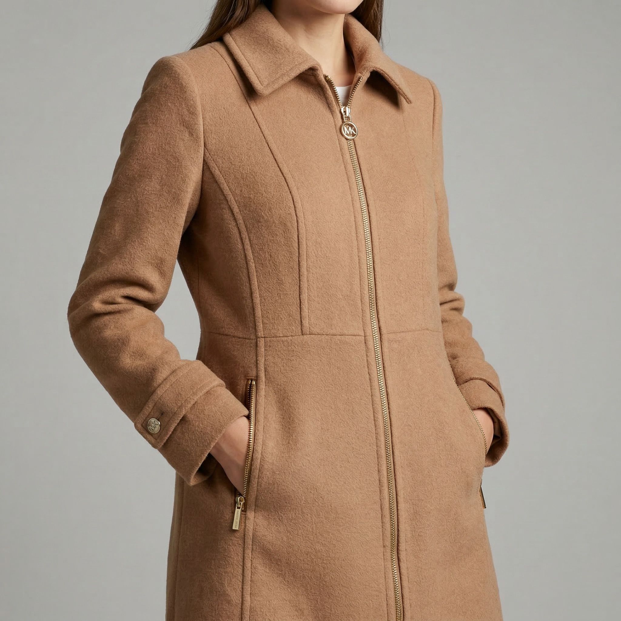 Michael Kors Michael Kors Wool Blend Zip Up Coat Camel Small Size S / US 4 / IT 40 - 1 Thumbnail
