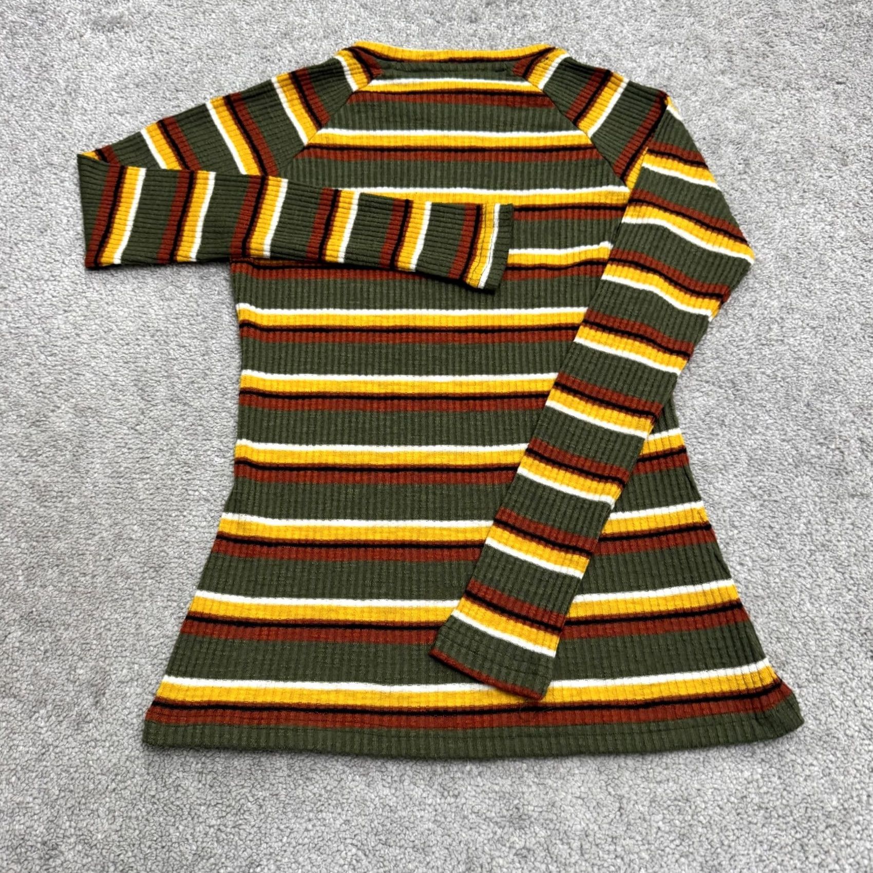 Vintage Lesley Evers Sweater Pullover Top Women XS Green Yellow Striped Crew Knit Size XS / US 0-2 / IT 36-38 - 2 Thumbnail