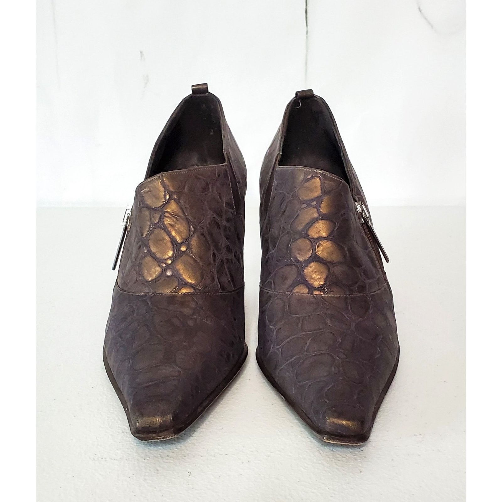 Donald Pliner Donald J Pliner Lexi Crocodile Embossed Leather Zip Booties Size US 7.5 / IT 37.5 - 3 Thumbnail