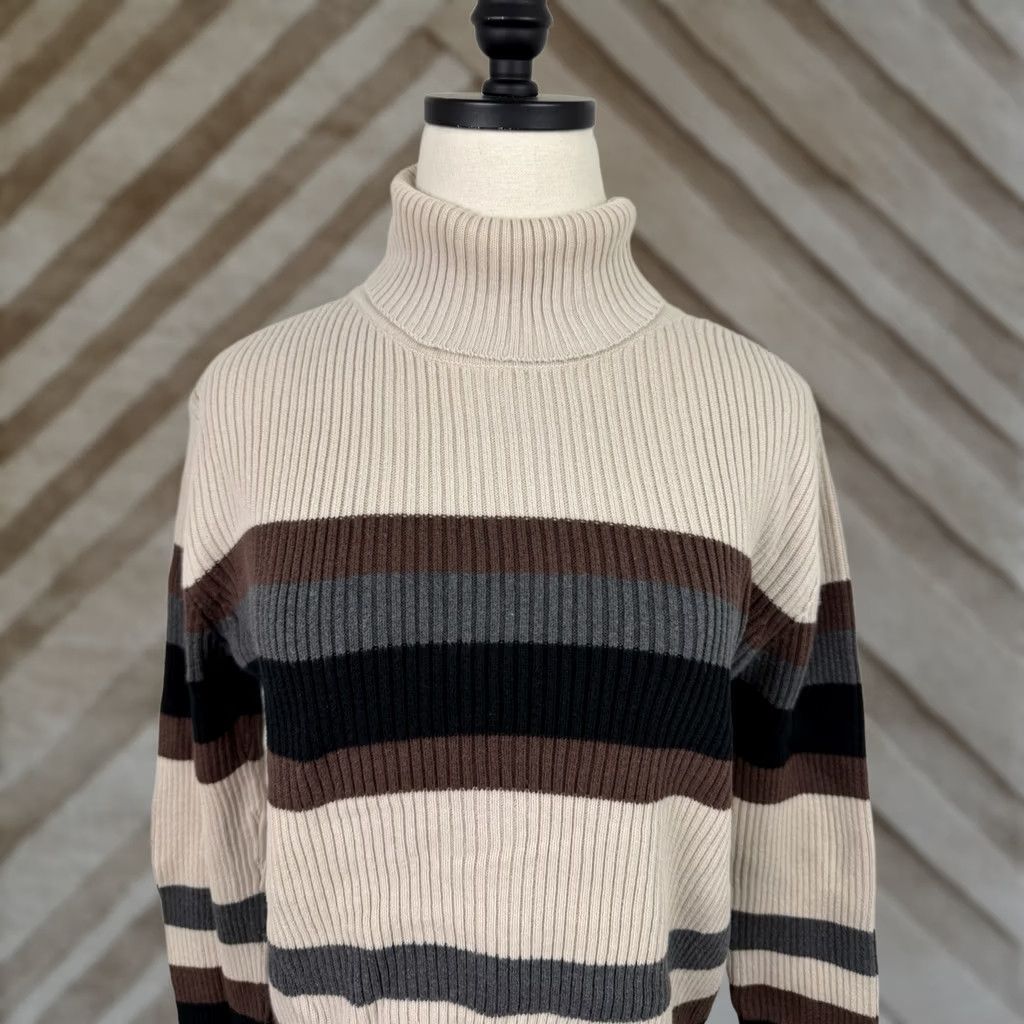Vintage VINTAGE Sonoma Sweater Womens Large Ribbed Cotton Knit Turtleneck Striped Pullover Casual Size L / US 10 / IT 46 - 1 Thumbnail