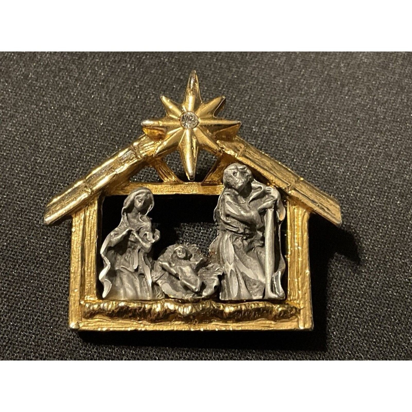 Other Vintage 2 Gold Tone & Pewter Nativity Brooch. Size ONE SIZE - 2 Thumbnail