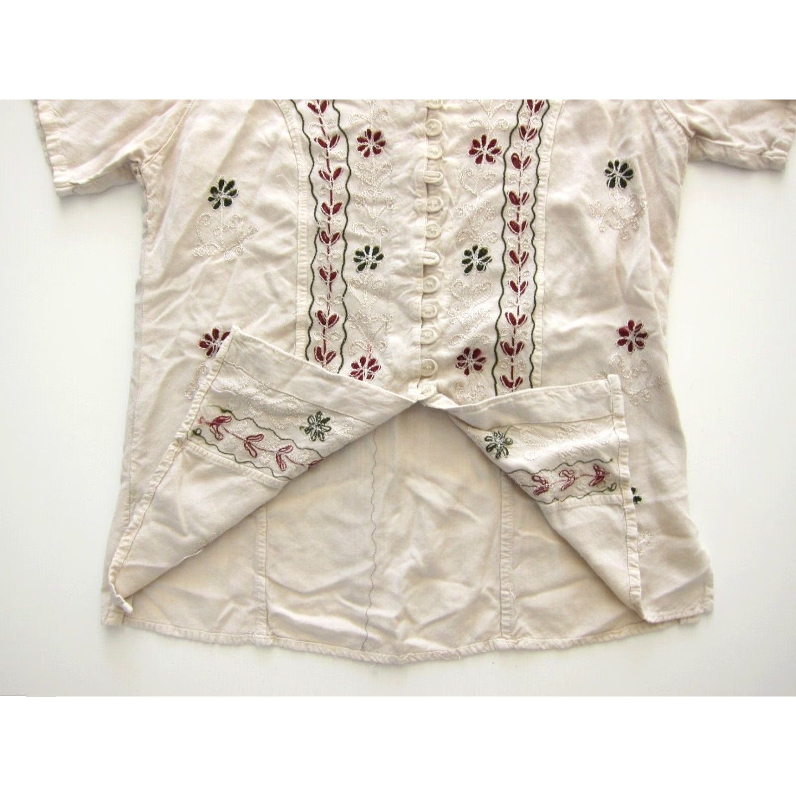 Pinko VINTAGE Eastern Jem India 100% Rayon Ivory Green Pink Embroidered Tunic Blouse M Size M / US 6-8 / IT 42-44 - 5 Thumbnail