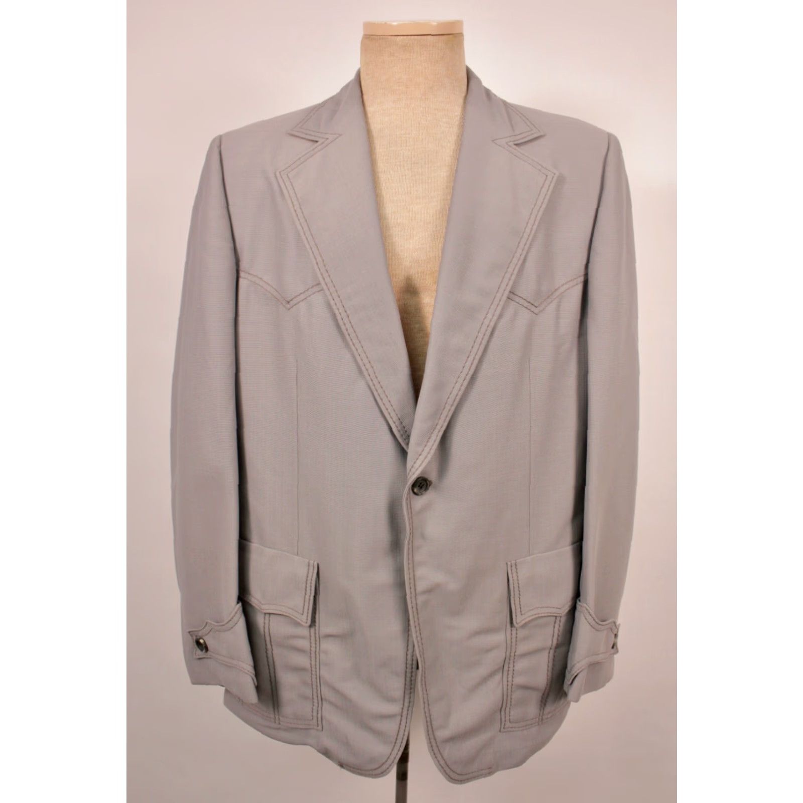 Vintage VINTAGE Mens VTG 70s 2 PC Grey Polyester Suit Sz M 1970s Size 40R - 3 Thumbnail
