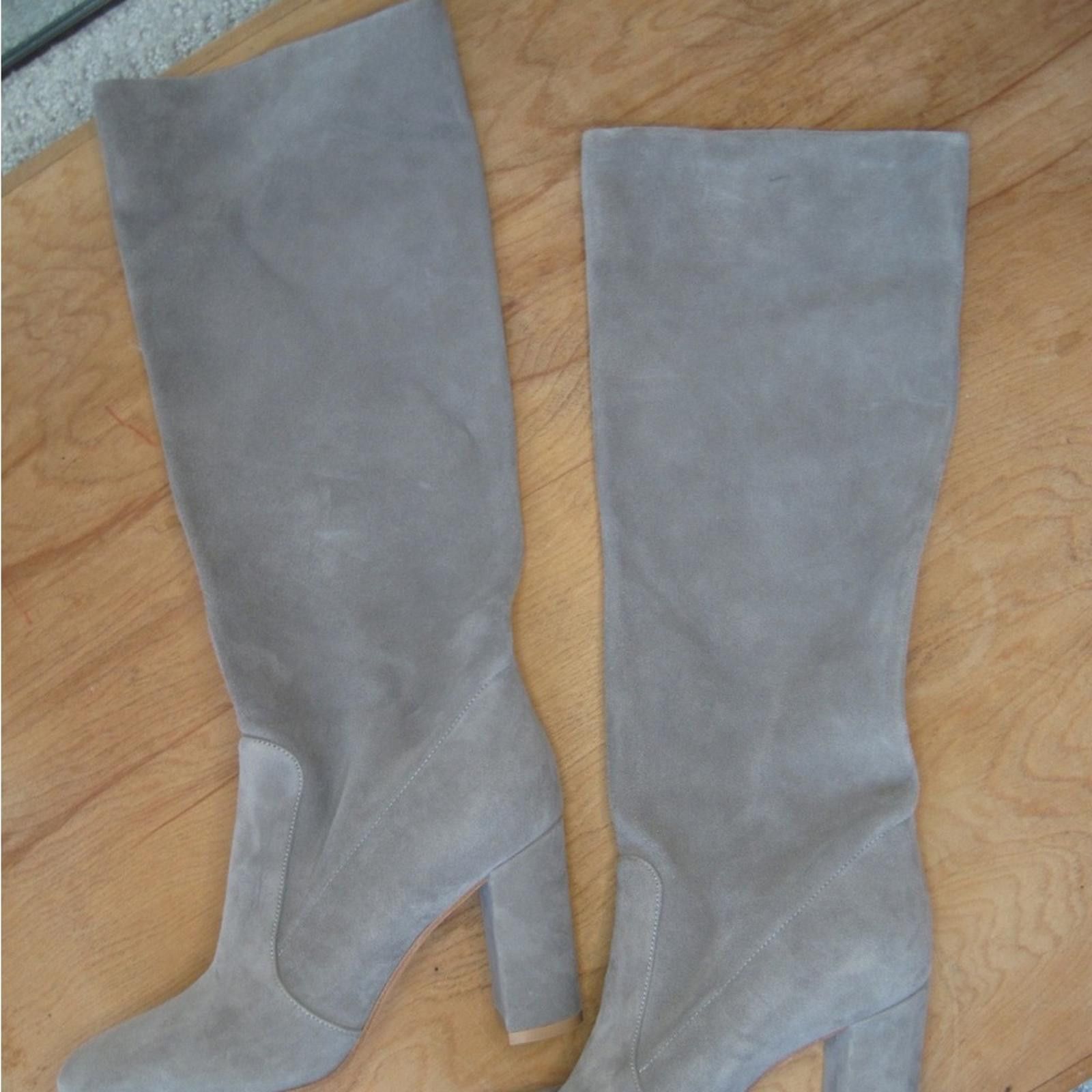 Gianvito Rossi Elegant Gray Suede Knee-High Boots with Block Heel Size US 8.5 / IT 38.5 - 4 Thumbnail