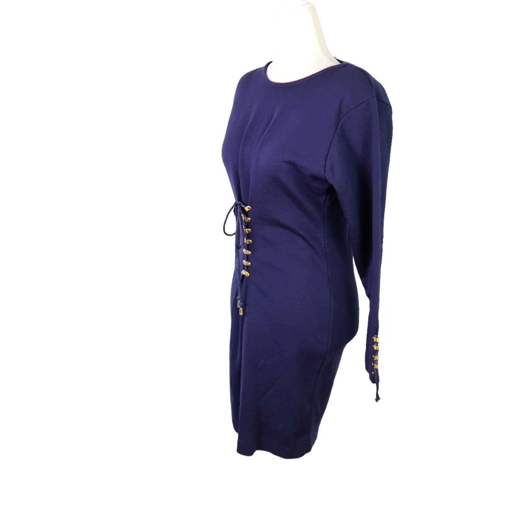 Vintage VINTAGE 90s CDC Navy Blue Long Sleeve Sweater Knit Mini Dress S Women Size S / US 4 / IT 40 - 3 Thumbnail