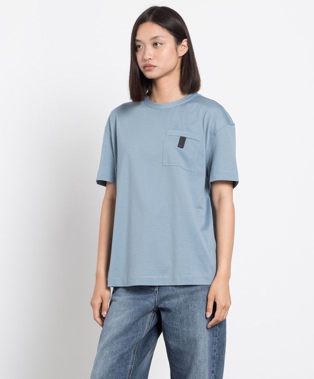 Brunello Cucinelli o1y0825 Crewneck Short Sleeves T-Shirt in Slate Blue Size 4XL / US 24-26 - 3 Thumbnail